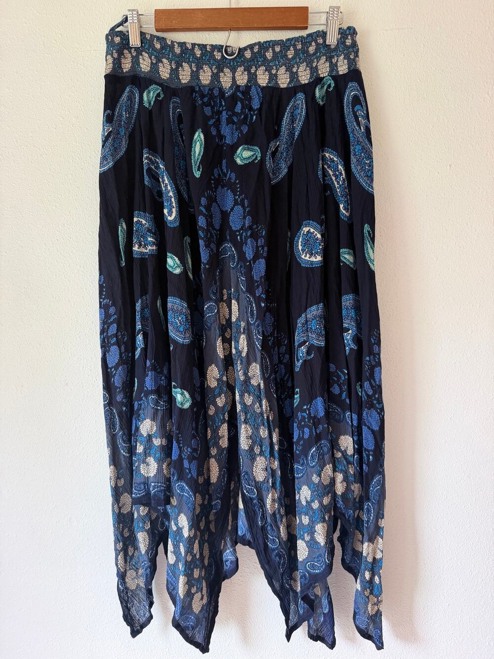 Charlie Paige Blue Paisley Bandana Print Boho Asymmetrical Maxi Skirt Sz Large